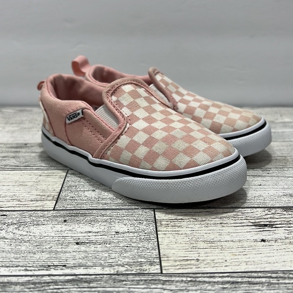 Vans® Asher V Kids' Pink Checkered Shoes slip on - Picture 11 of 16